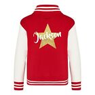 Kids Personalised Name Star Varsity Jacket Customised Printed Football Baseball