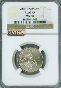 2008 P ALASKA QUARTER NGC MS68 SMS PQ 2ND FINEST GRADE MAC SPOTLESS  . - Picture 1 of 8