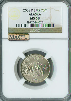2008 P ALASKA QUARTER NGC MS68 SMS PQ 2ND FINEST GRADE MAC SPOTLESS  . - Image 1 of 4