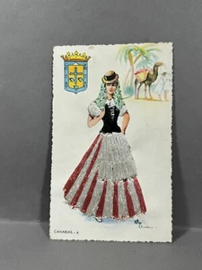 ELSIE GOUMIER Signed Embroidered  Silk Clothing Postcard #6 Canary Islands - Picture 1 of 5