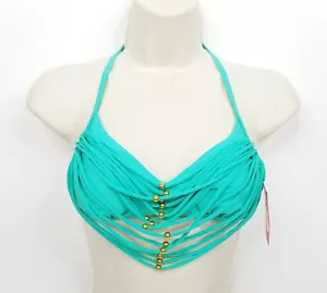 Xhilaration Swim Top Junior Size S Green Strappy Triangle Bikini Swimwear Beaded - Picture 1 of 9
