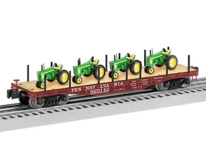 Lionel 2426150 O PRR 40' Flatcar with 3 John Deere Tractor Load - Picture 1 of 1
