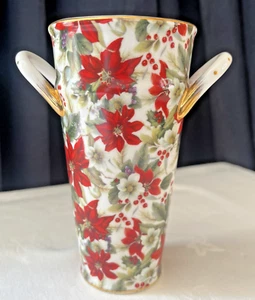 Royal Ashmore Porcelain Vase Poinsettia Design Gilded 6" Tall Collectible - Picture 1 of 5