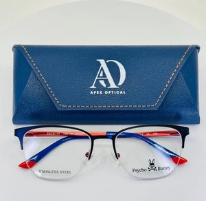 PSYCHO BUNNY PB123-3 Blau Orange Unisex Panto Halbrand Brille 53-18-140 B:41 - Bild 1 von 16