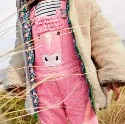 Mini Boden Horse Overalls Romper Applique Pink Polka Dots Girl's 5-6Y Corduroy - Image 1 of 4