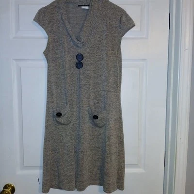 Tiana B Women’s Gray Sweater Dress Cowl Neck Cap Sleeve Button Detail Size Large - Image 1 of 4