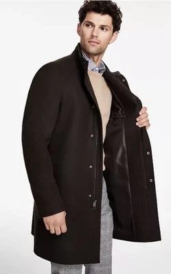 Calvin Klein Men's Mayden Slim-Fit Wool Blend Overcoat Dark Olive Brown 38R $495 - Image 1 of 4