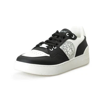 Versace Mujer Medusa Logo Cuero Blanco y Negro Tenis Zapatos US 9 IT 39 Foto 1 de 4