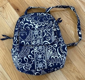 Vera Bradley Cotton TWIRLY BIRDS Navy Blue Iconic Campus Tech Backpack - Picture 1 of 3