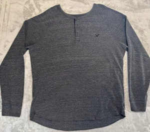 American Eagle Heritage Thermal Shirt Men's XXXL Heather Gray Henley Classic Fit - Picture 1 of 22