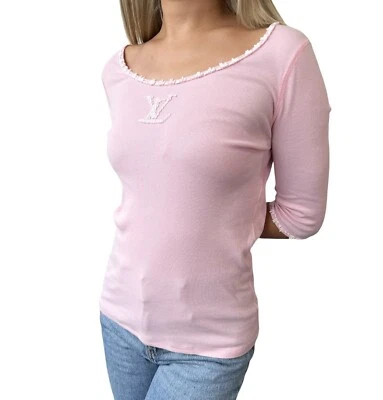 Camiseta Top LOUIS VUITTON Vintage Logo LV #L Cuentas Rosa Blanco Algodón Rango AB Foto 1 de 4