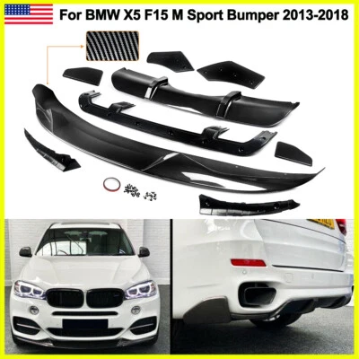 FOR BMW 2013-18 X5 F15 M50D M-SPORT BODY KIT CARBON LOOK FRONT LIP+REAR DIFFUSER - Изображение 1 из 4