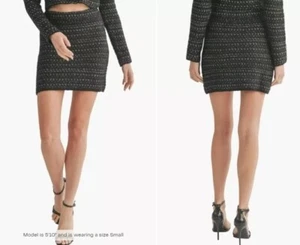 LUSH Sweater Knit Mini Skirt Black Silver Tread Stretch Elastic Waist Women M - Picture 1 of 8