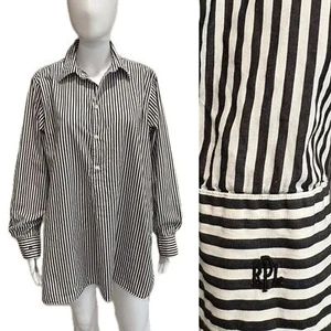 Polo Ralph Lauren a righe 1/2 placket tunica camicia donna taglia large manica lunga - Foto 1 di 13