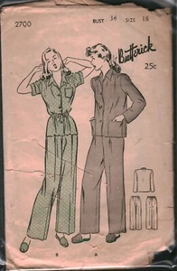 2700 Vintage Butterick Schnittmuster Misses 40er Jahre Zweiteiler Pyjama Shirt Hose - Bild 1 von 2