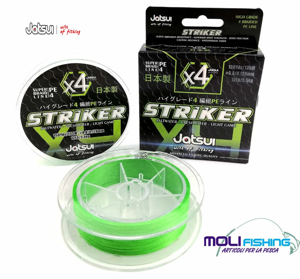 MULTIFIBRA TRECCIATO PESCA SPINNING-EGING JATSUI STRIKER X4 GREEN 135 M PE4 NEW - Immagine 1 di 1