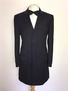 SAMUEL WINDSOR - Mens Long DARK BLUE COVERT WOOL COAT - 40 Reg - WORN ONCE - Picture 1 of 12