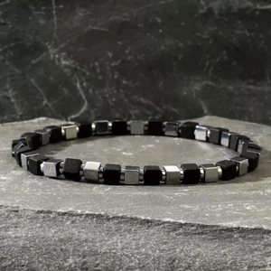 2025NUEVO Brazalete Elástico con Cuentas de Hematita - Estilo Acero Mate para Hombre 4mm - Imagen 1 de 3