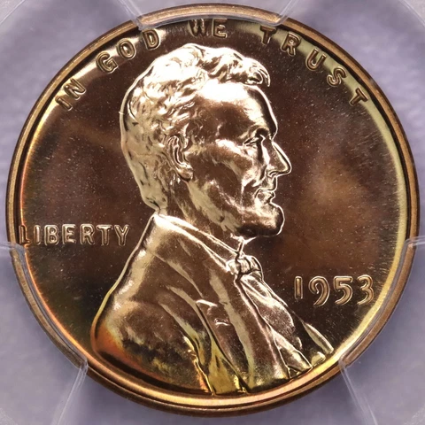 1953 1c Lincoln Wheat Cent - PCGS PR 65 RD Cover