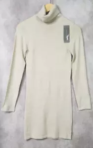 French Connection Womens Ribbed Trim Above Knee Sweaterdress Beige Small NWT - Picture 1 of 10