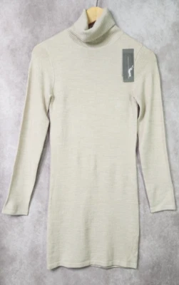 French Connection Womens Ribbed Trim Above Knee Sweaterdress Beige Small NWT - Image 1 of 4