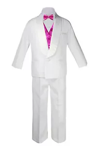 7 pz tuta scialle bianco scialle ragazzo adolescente + gilet colore raso e cravatta con fiocco taglia 4T-20 - Foto 1 di 28