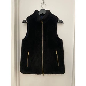 J Crew Women Faux Fur Zippered Pocket Sleeveless Vest Black Gold Tone Size Xs - Picture 1 of 16