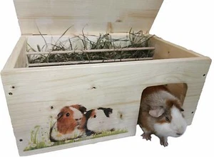 Meerschweinchenhaus XXL Nagerhaus mit Heuraufe, Motiven & Schutzlasur NEU - Bild 1 von 7