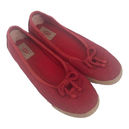 Scarpe basse Ugg da donna rosse slip on fiocco cravatta in tela espadrilla taglia 8