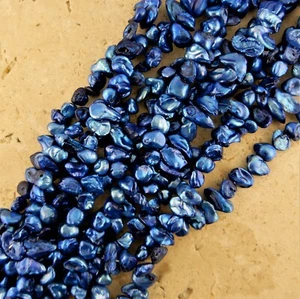 11mm x 8mm Cobalt Royal Blue Freshwater biwa Pearl baroque nugget beads - Picture 1 of 5