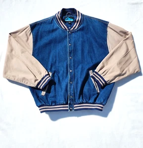 Vintage 90s Tri Mountain Denim Bomber Jacket Mens Sz 5XLT Western - Picture 1 of 14