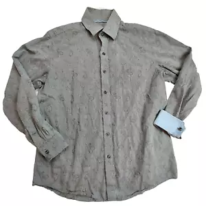 Tasso Elba Mens M 15-15 1/2 Long Sleeve Flip Cuff Button Down Shirt Gray Paisley - Picture 1 of 6