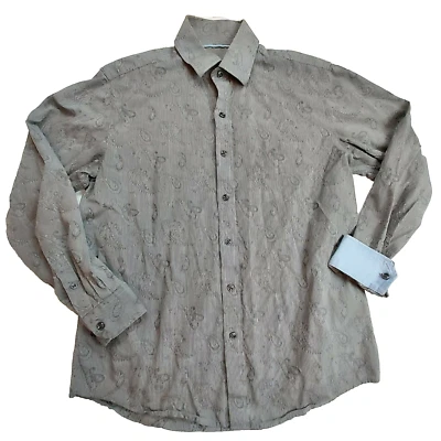 Camisa Tasso Elba Para Hombres M 15-15 1/2 Manga Larga Puño Abatible Abotonada Gris Cachemira Foto 1 de 4