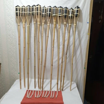 Bamboo Tiki Torches x 12 pcs  90CM  Torch Light Plus  12 spare wicks - Image 1 of 4
