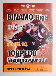 2010-Feb-05 KHL Dinamo Riga vs Torpedo Nizhny Novgorod Hockey Game Programme