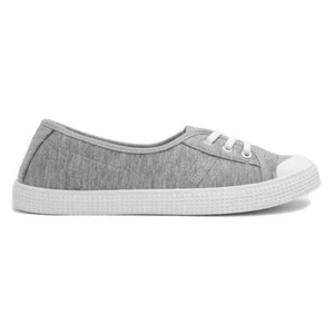 Lilley Womens Canvas Grey Adults Ladies Slip On Jersey Elasticated Laces SIZE