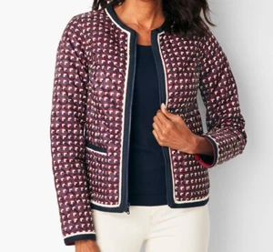 Talbots Reversible Women’sQuilted Jacket Sz M P Navy Red Tailored Career Preppy - Picture 1 of 10
