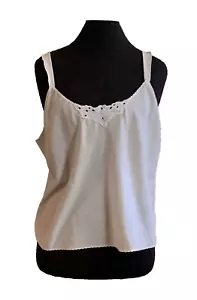 Vtg White Satin Camisole Slip Top Cut Out Polyester Vanity Fair USA Sz 38/44 - Picture 1 of 11