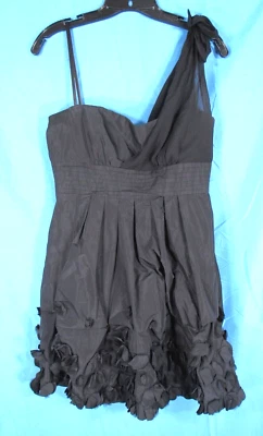 BCBG MAXAZRIA Mini Party Dress BLACK Pleated SATEEN One-Shoulder FLOWER PETALS 8 - Image 1 of 4