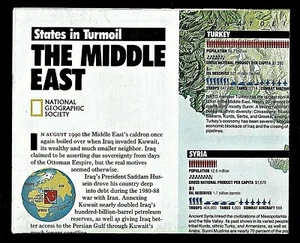 1991-2 February MIDDLE EAST STATES IN TURMOIL National Geographic Map EUC - A3+ - Picture 1 of 4