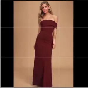 Lulu’s Women's Off The Shoulder Maxi Long Dress Size Medium Burgundy Prom NEW - Picture 1 of 12