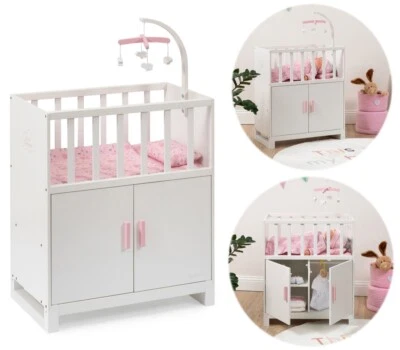 Puppenbett COZY mit Schrank und Mobile aus Holz (Weiß-Rosa) - Bild 1 von 4