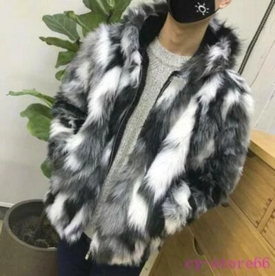 Мужские искусственного меха меха с капюшоном теплый сгустить пальто куртки верхняя одежда молнии парка зима - Изображение 1 из 4