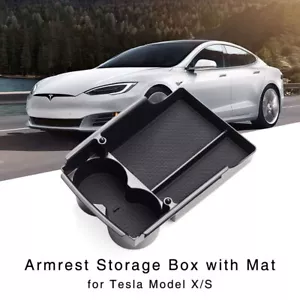 Armrest Storage Box for Tesla Model X S 2015-2019 Central Console Organizer Tray - Picture 1 of 9
