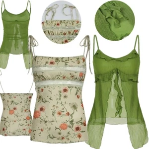 Damen Sexy Tank Top V-Ausschnitt Ärmellos Rüschen Camisole Spaghettiträger Club Shirt - Bild 1 von 30