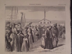 Baños gratis día de la mujer esperando New York Harper's Weekly 1872 impresión original - Imagen 1 de 1