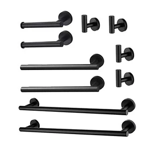 Matte Black Bathroom 10 pcs Accessories Set, 18-Inch Towel Bar Set Wall Mounted - Picture 1 of 8