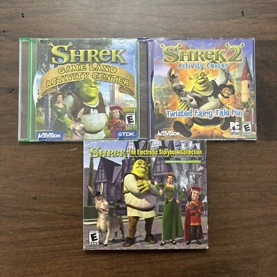 Lot of 3 Shrek 1 & 2 Vtg PC Disc Computer Games & Activity Storyboard Windows 98 - Image 1 of 4