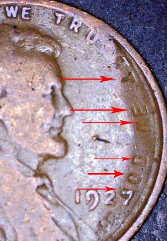VERY RARE !  1927P Lincoln Penny, ERROR !, Die Clash ?, DDO ?, BROCKAGE ? Double Cover