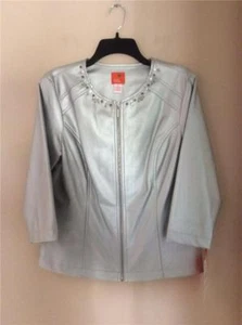 Nueva chaqueta de cuero sintético HEARTS of PALM Siver platino con cremallera estrás 8 M - Imagen 1 de 5